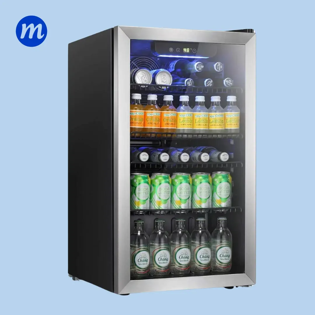 ENFRIADOR DE BARRA NEGRO PUERTA VIDRIO Y ACERO 96L 110V