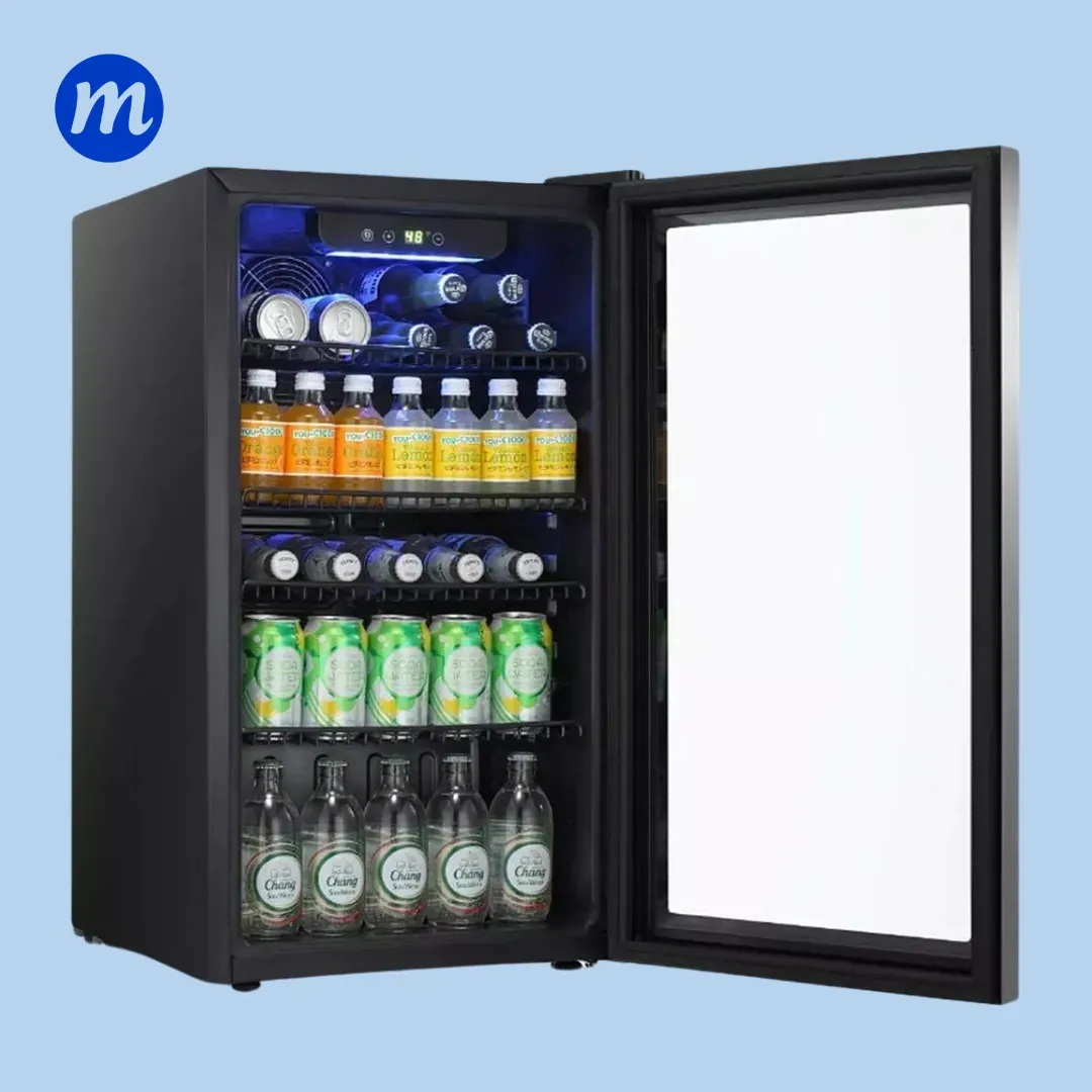 ENFRIADOR DE BARRA NEGRO PUERTA VIDRIO Y ACERO 96L 110V