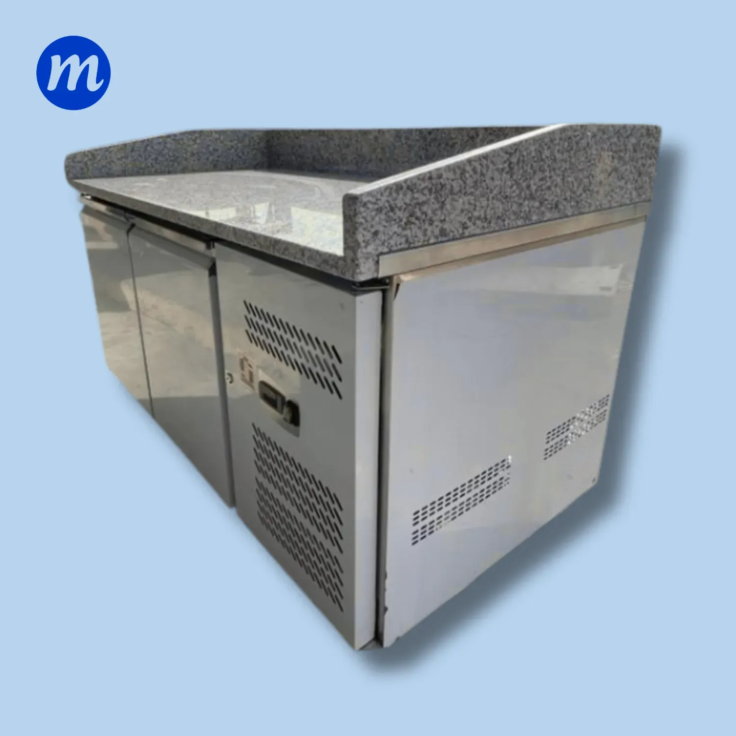 MUEBLE PIZZERO 2 PUERTAS ACERO INOXIDABLE CON TOPE DE GRANITO 110V SENZANI