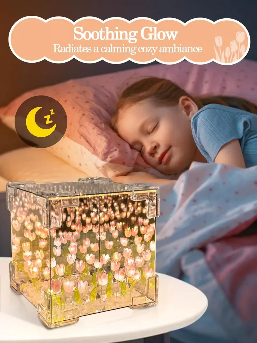 Lampara Tulipanes Infinitos Cubo Espejo Eternos Luz Nocturna