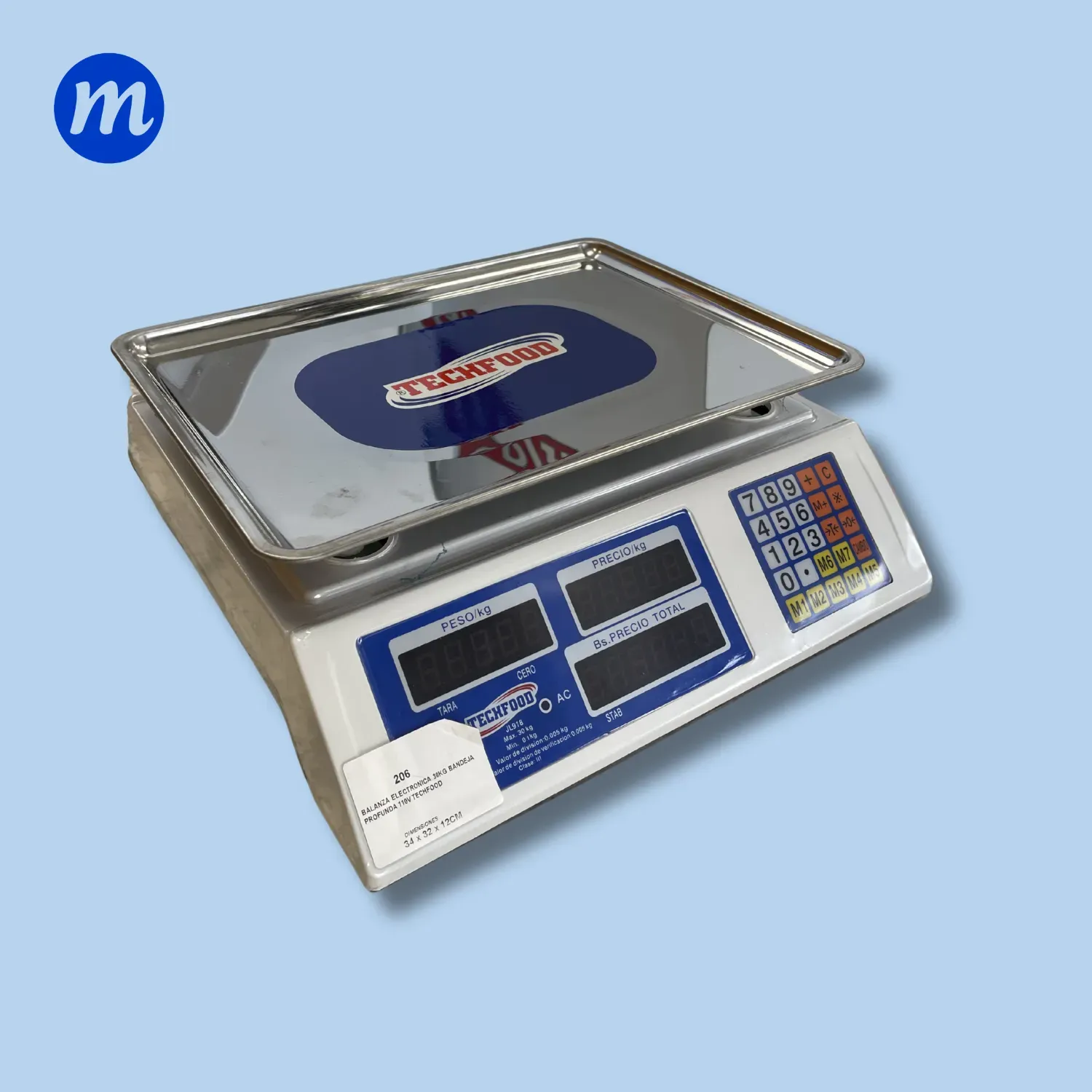 BALANZA ELECTRONICA 30KG BANDEJA PROFUNDA 110V TECHFOOD