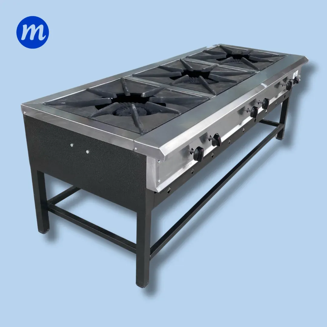 FOGON TRIPLE 50x50CM EN ACERO INOX BASE HIERRO QUEMADOR DOBLE METAL ACERO 1,69 x 68 x 61