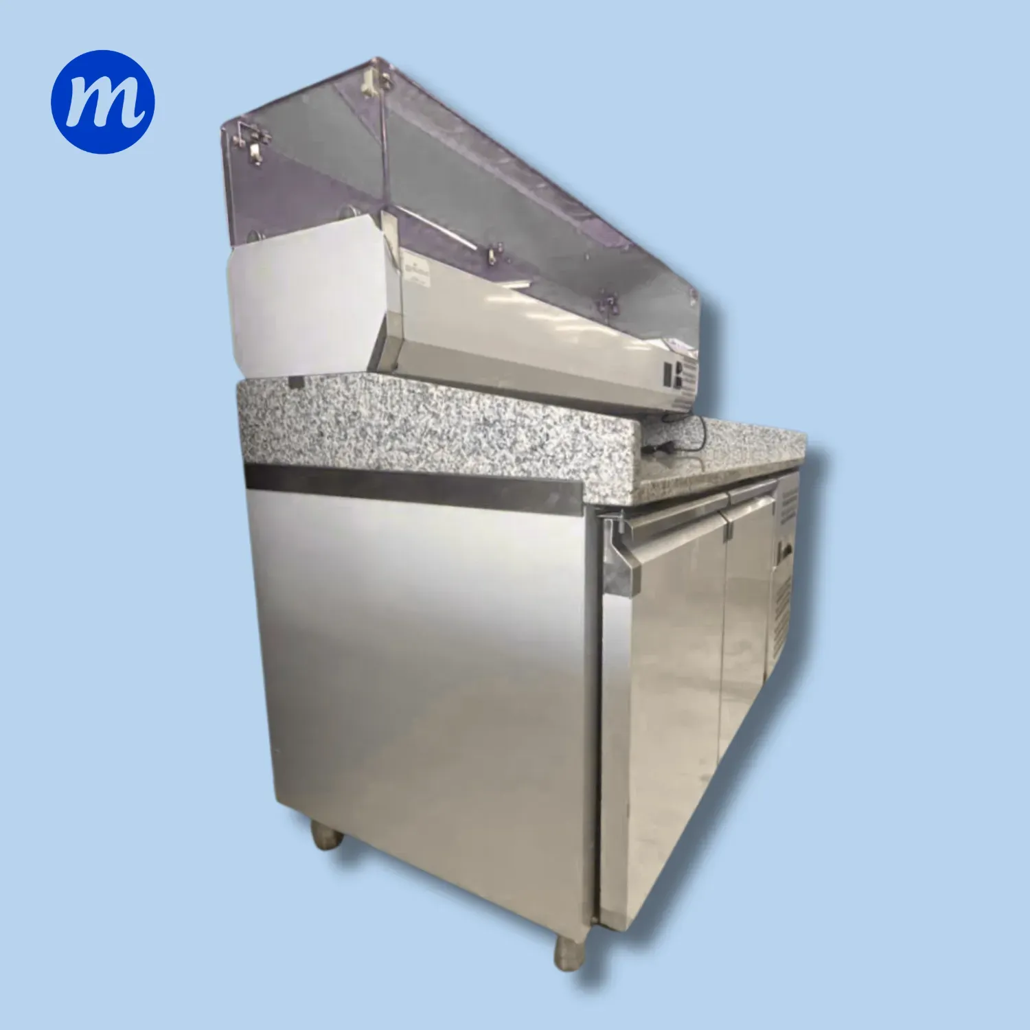 MUEBLE PIZZERO 2 PUERTAS ACERO INOXIDABLE CON TOPE DE GRANITO 110V SENZANI