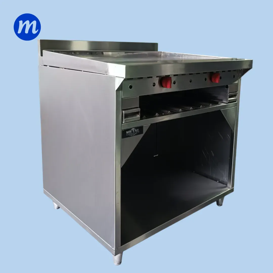 PLANCHA DE PEDESTAL CON GABINETE Y GRATINADOR EN A/I A GAS 90CM METAL SUPREME