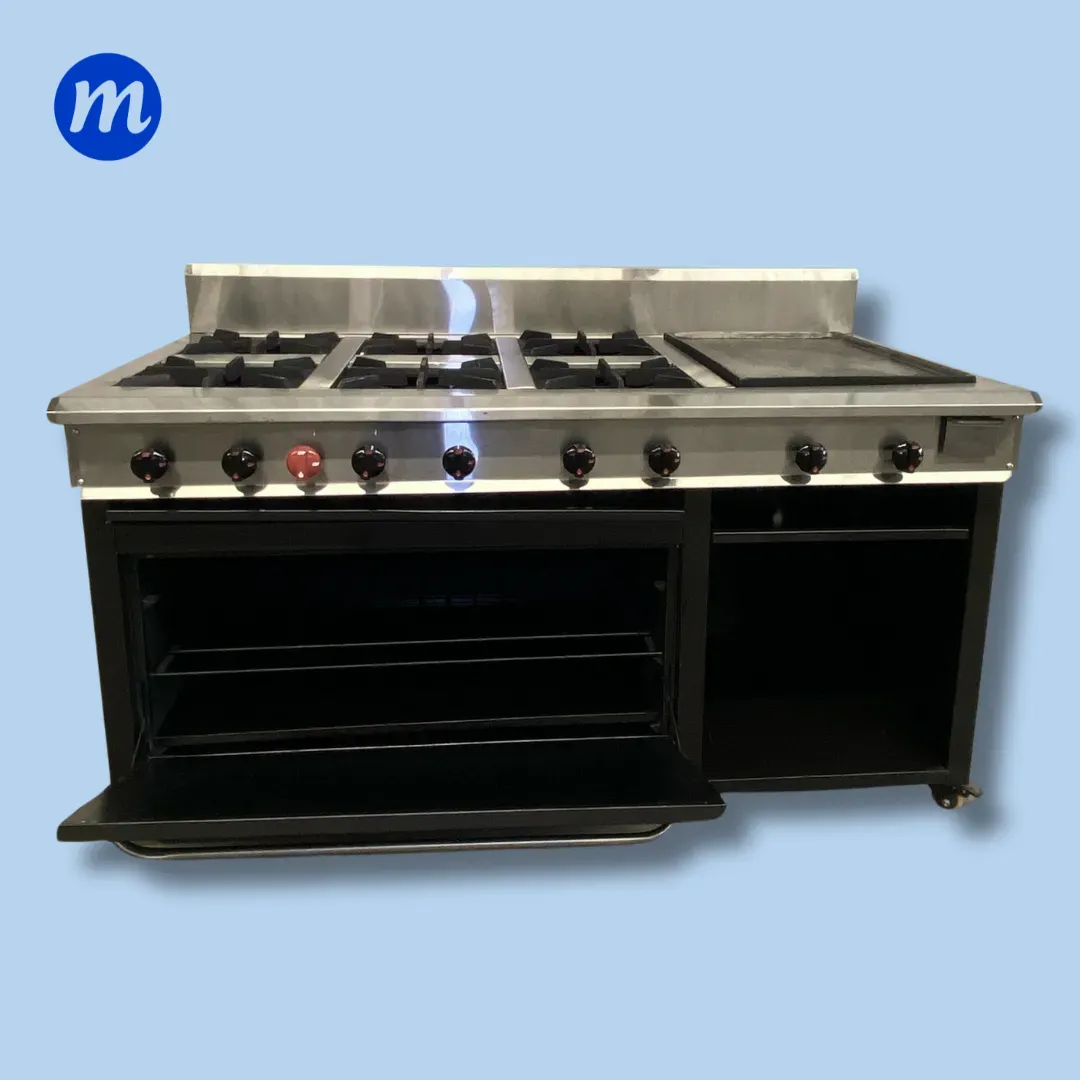 COCINA 6 HORNILLAS EN HIERRO CON QUEMADOR DE FUNDICION, PLANCHA, HORNO Y GRATINADOR MF