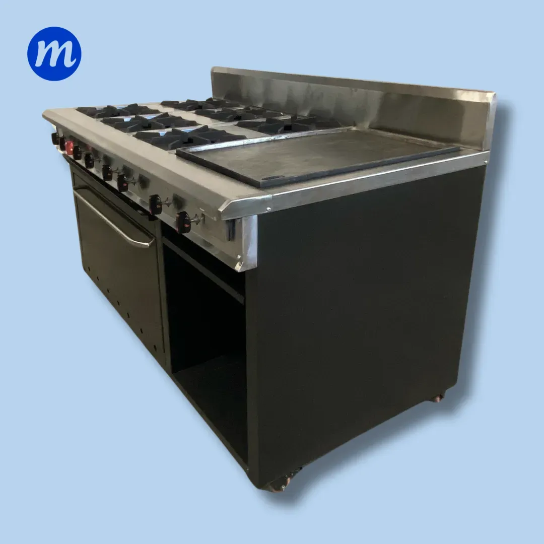 COCINA 6 HORNILLAS EN HIERRO CON QUEMADOR DE FUNDICION, PLANCHA, HORNO Y GRATINADOR MF
