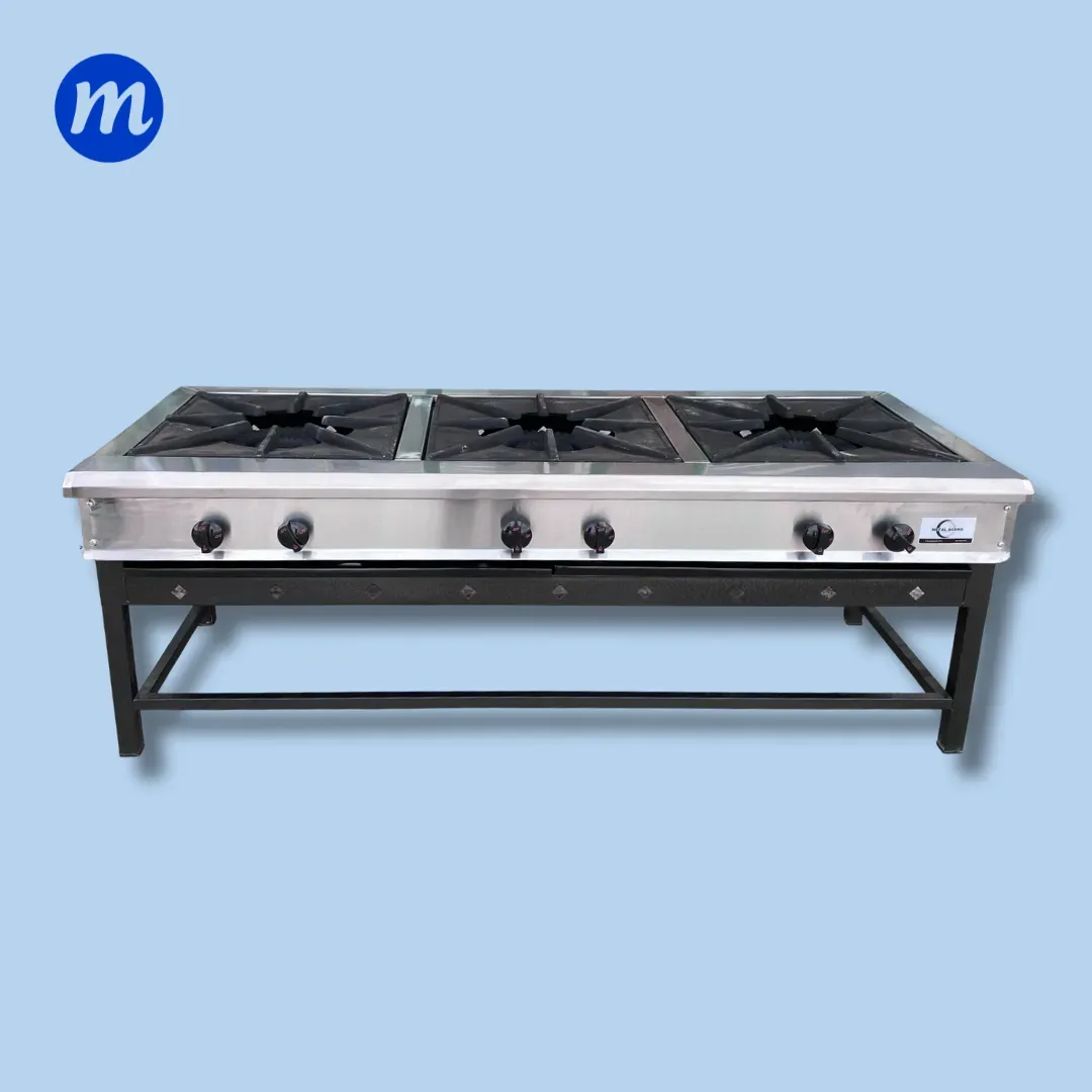 FOGON TRIPLE 50x50CM EN ACERO INOX BASE HIERRO QUEMADOR DOBLE METAL ACERO 1,69 x 68 x 61
