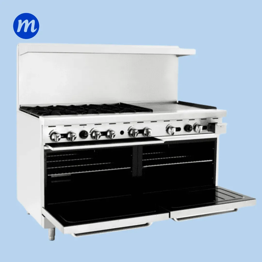 COCINA 6 HORNILLAS EN A/I PLANCHA Y 2 HORNOS SALPICADERA CON REPISA ATOSA