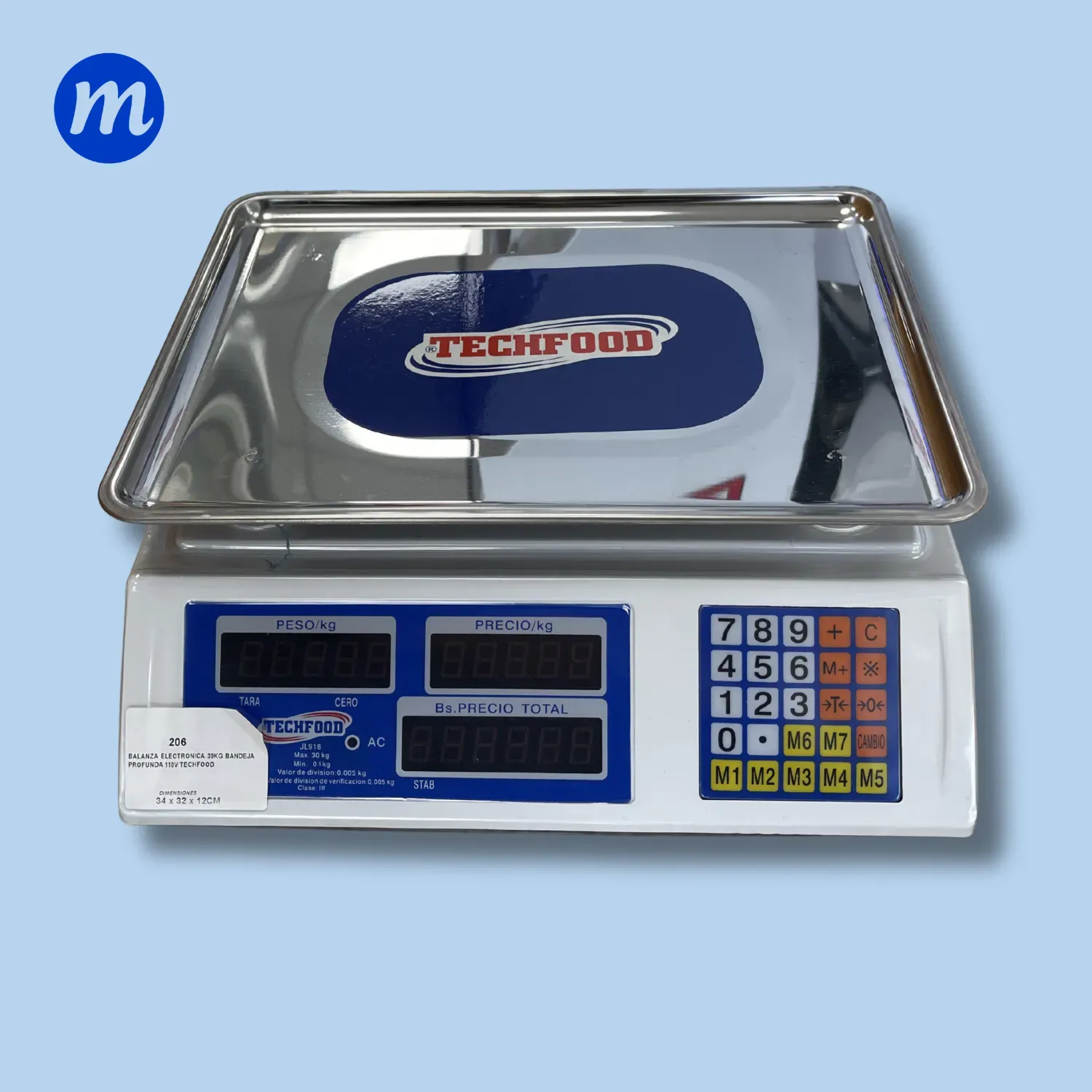 BALANZA ELECTRONICA 30KG BANDEJA PROFUNDA 110V TECHFOOD
