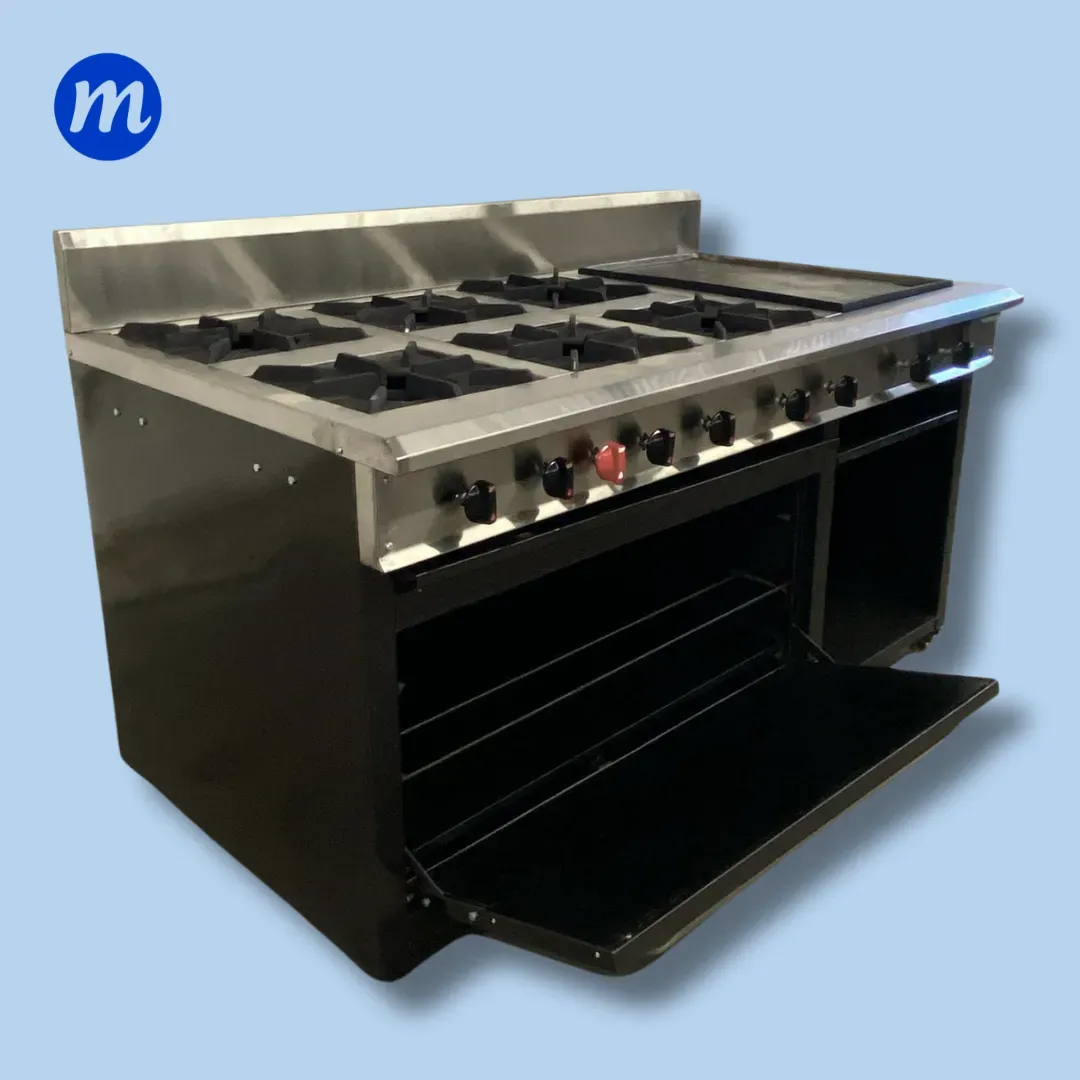 COCINA 6 HORNILLAS EN HIERRO CON QUEMADOR DE FUNDICION, PLANCHA, HORNO Y GRATINADOR MF