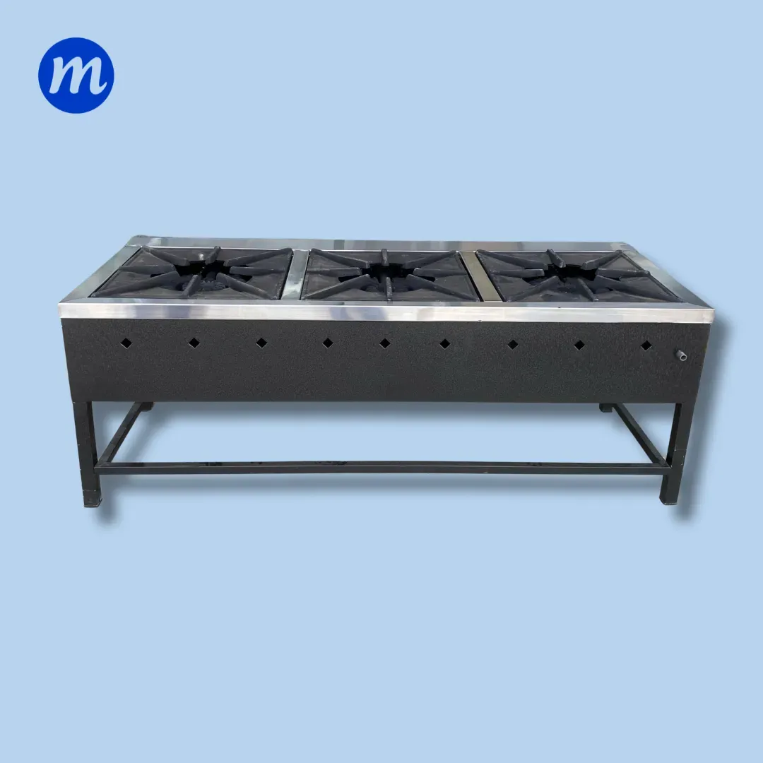 FOGON TRIPLE 50x50CM EN ACERO INOX BASE HIERRO QUEMADOR DOBLE METAL ACERO 1,69 x 68 x 61