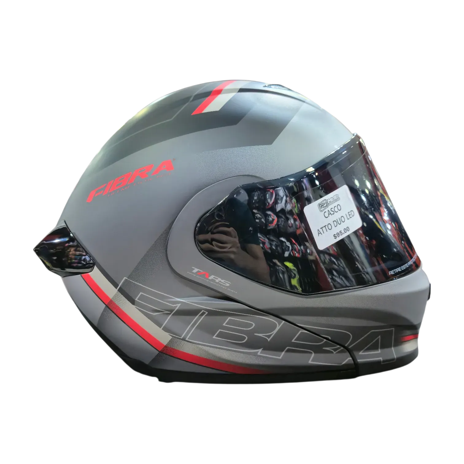 CASCO ABATIBLE FIBRA HELMETS ATTO DUO LEDS BLACK ANTRACITE RED MATT
