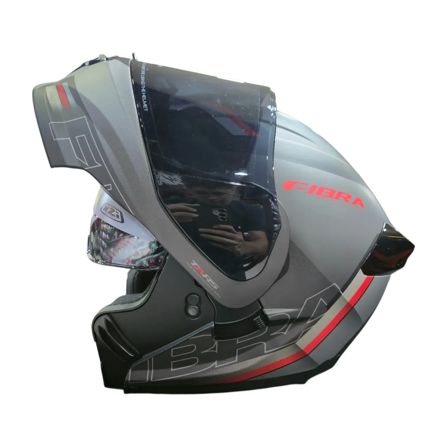 CASCO ABATIBLE FIBRA HELMETS ATTO DUO LEDS BLACK ANTRACITE RED MATT