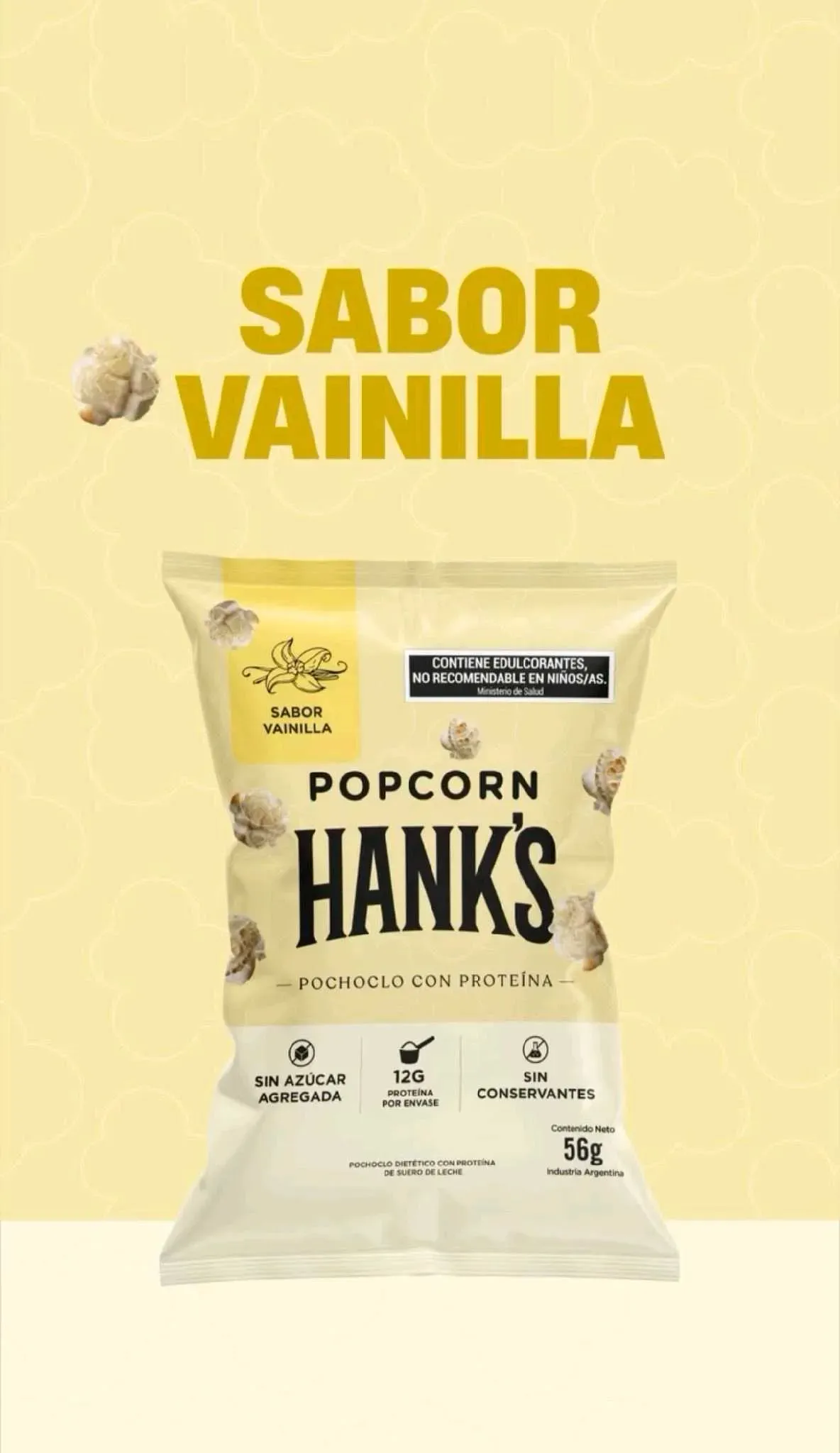 ✔️ HANK'S POPCORN PROTEICO VAINILLA 10u x 56gr