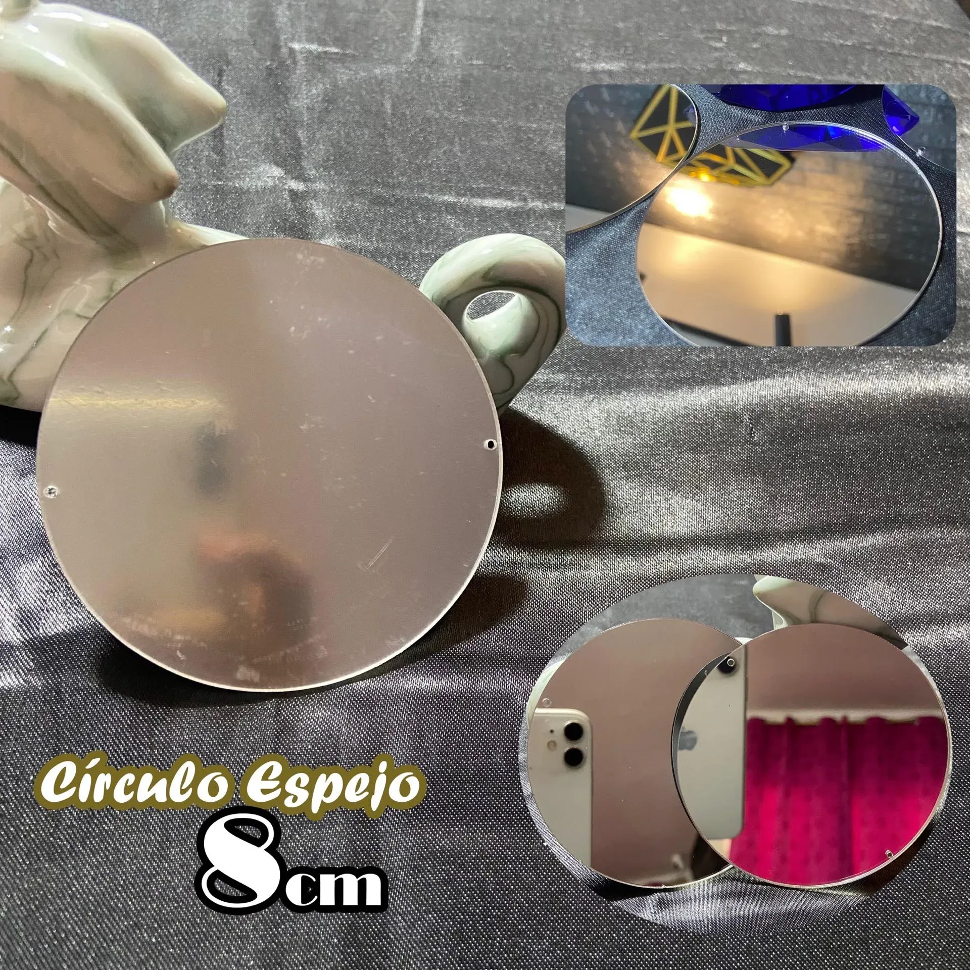 Pedrería Espejo en forma de circulo de 8cm por docena