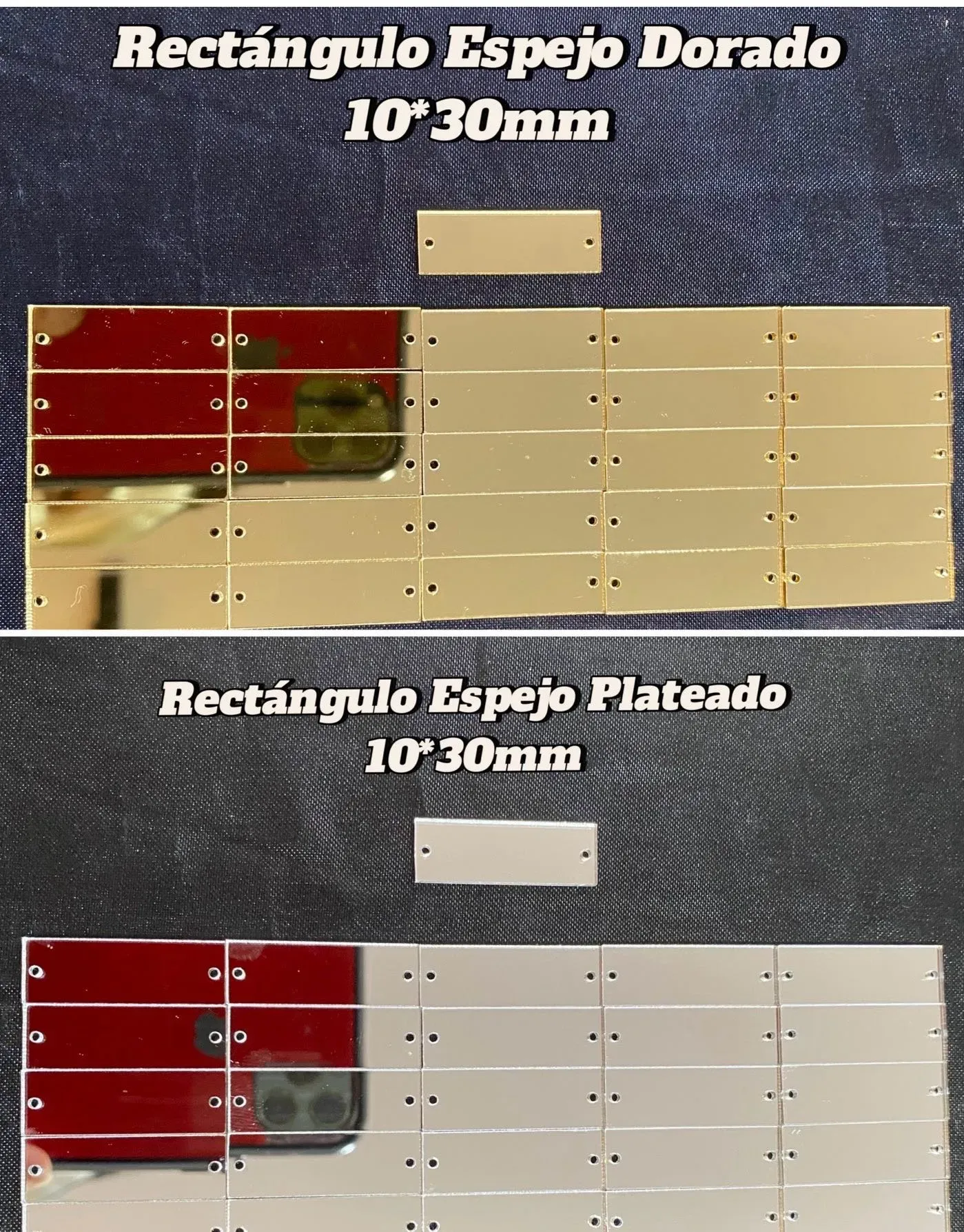 pedreria espejo Bella Stone rectangulo 10*30mm dorado y plateado por docena