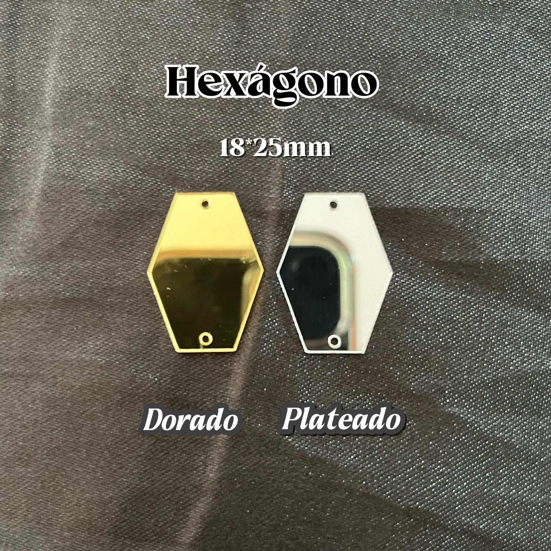 Piedra espejo hexagono 18*25 colores dorado y plateado por docena (12 unidades)
