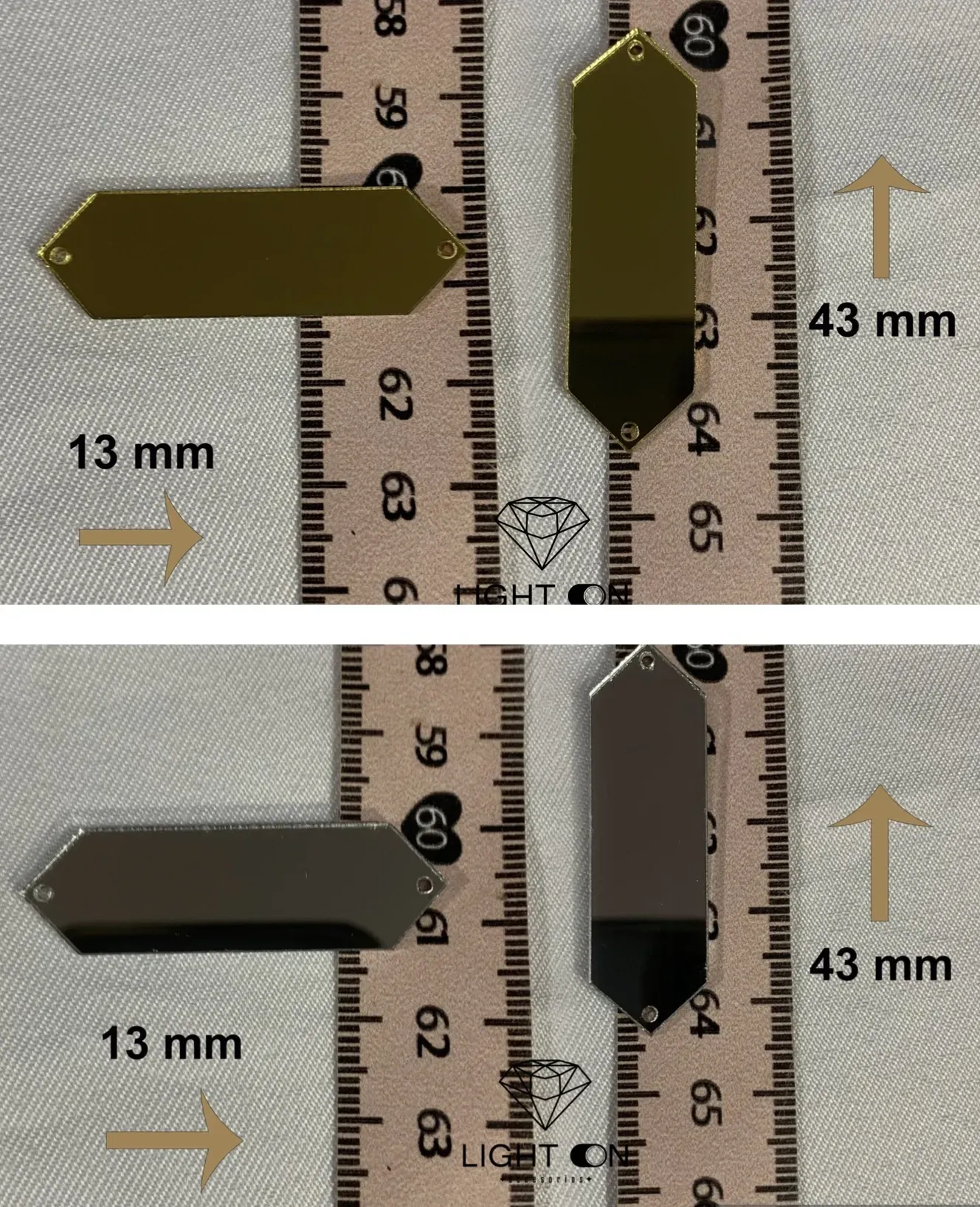 Piedra espejo 6 puntas 13*43 por docena (12 unidades)