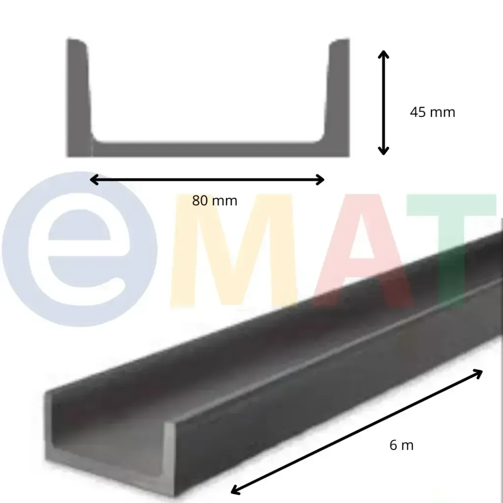 Canto U de aluminio color negro para placa de 18mm de espesor
